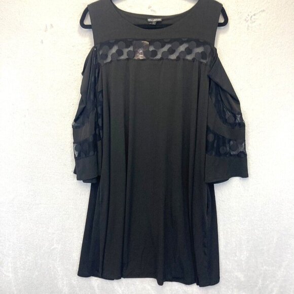 Nina Leonard Black Witchy Shift Dress Size 2X Short Cold Shoulder Swing NWT - Picture 2 of 12